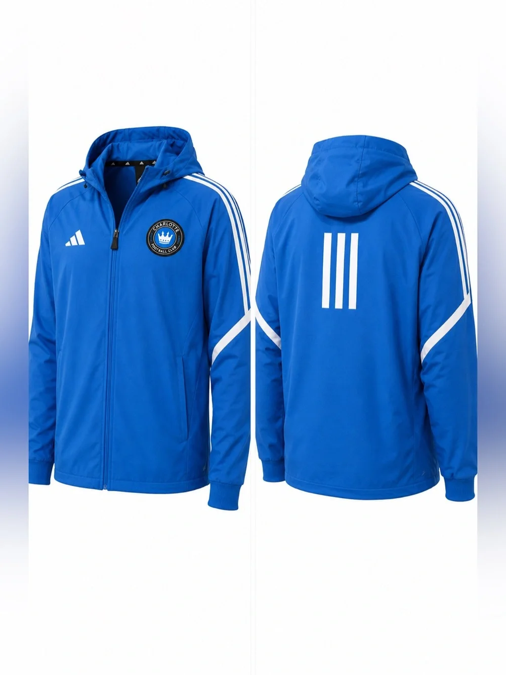 🆕 adidas Charlotte FC Tiro Travel Hooded Windbreaker Blue Men’s Small NWT